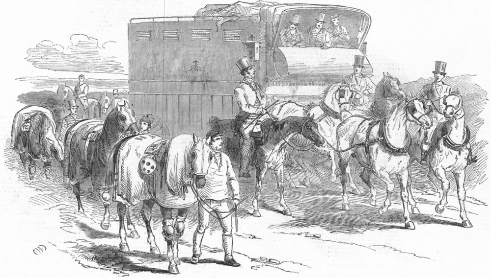 Associate Product YORKS. Doncaster Races. Rd-Horse Van, antique print, 1849