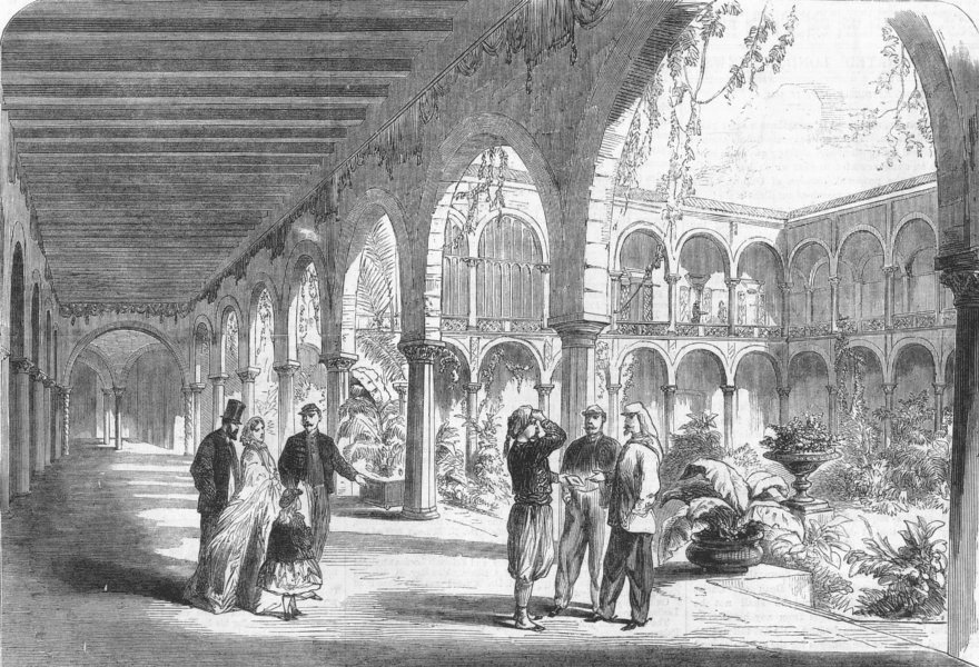 ALGERIA. Inside Ct of Govt Palace, Constantine, antique print, 1865