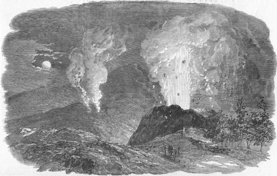 Associate Product ITALY. Etna, Eruption-new crater, antique print, 1852