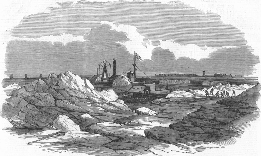 CANADA. Breaking up of ice, St Lawrence, Montreal, antique print, 1859