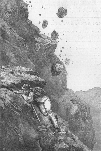 SWITZERLAND. Rock fall, Matterhorn, antique print, 1871