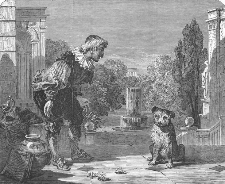 DOGS. Fine arts. Lance reproving his dog, antique print, 1850