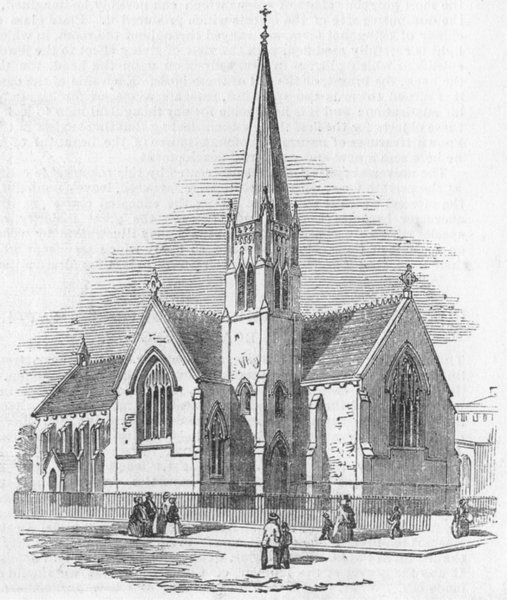 Associate Product LONDON. St Matthew's Church, Lower Rd, Islington , antique print, 1851