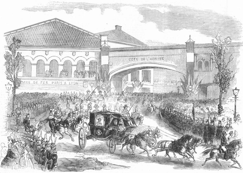 FRANCE. Paris Expo. Arrival of King Sardina, Paris, antique print, 1855