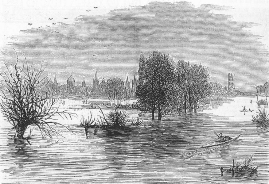 Associate Product OXON. Floods. Oxford from river, antique print, 1875