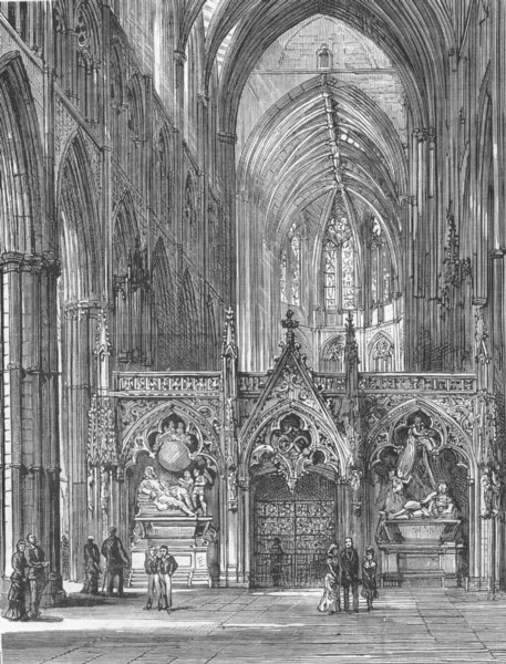 Associate Product LONDON. Westminster Abbey. Choir screen & inside, antique print, 1881