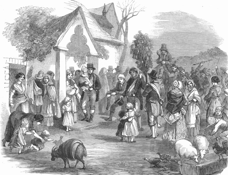 SOCIETY. Parade of Wren Bush & Boys, antique print, 1850