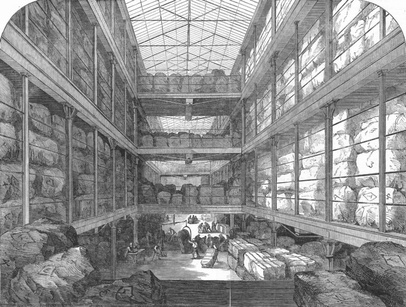 LONDON. Gt wool-floor, docklands, antique print, 1850