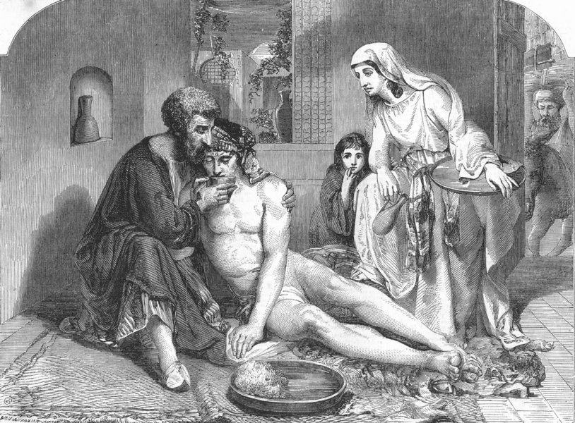 Associate Product RELIGIOUS. The Good Samaritan, antique print, 1858