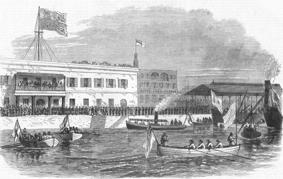 EGYPT. Prince of Wales visiting Suez Canal works, antique print, 1869
