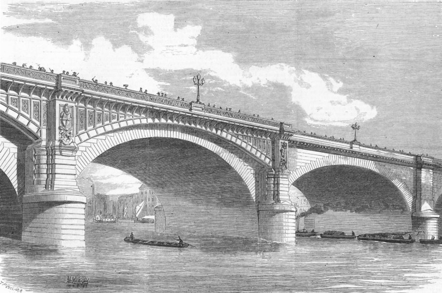 LONDON. Plan for wider London Bridge, antique print, 1875