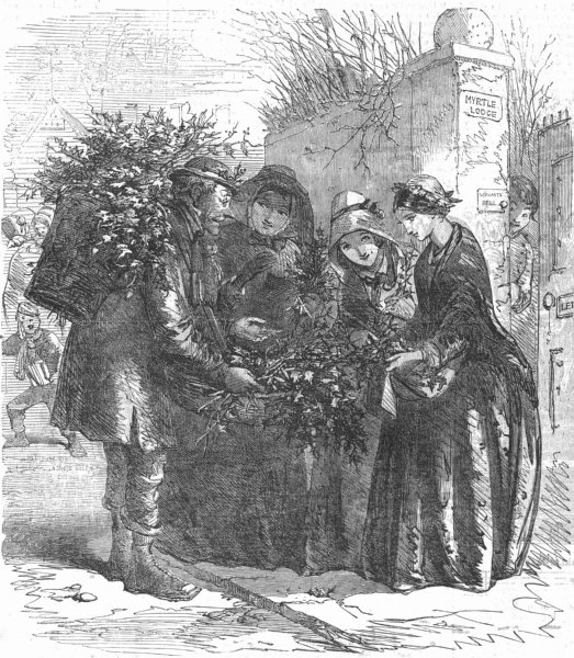 Associate Product CHRISTMAS. The mistletoe-seller, antique print, 1853
