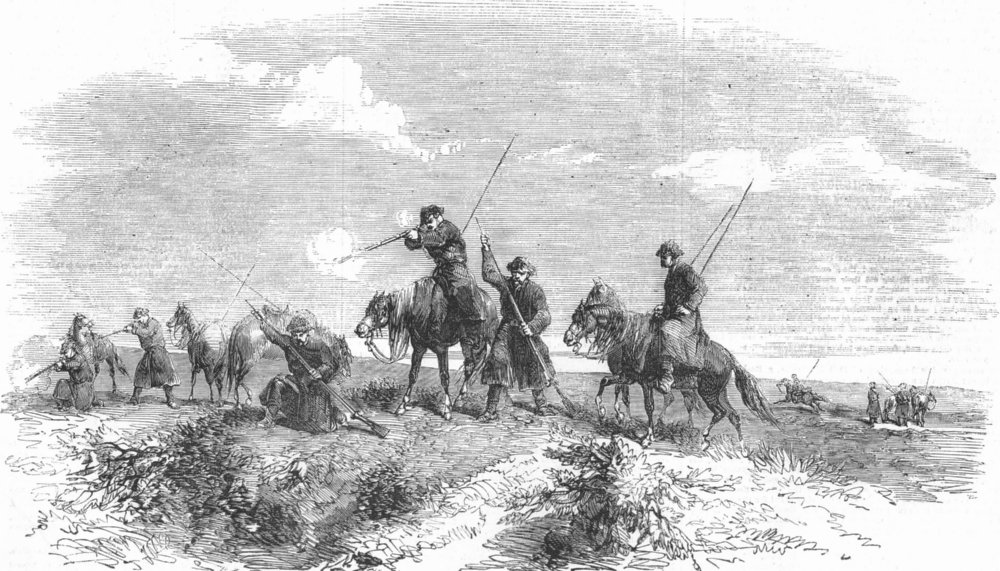 Associate Product UKRAINE. Cossacks Skirmishing, antique print, 1855