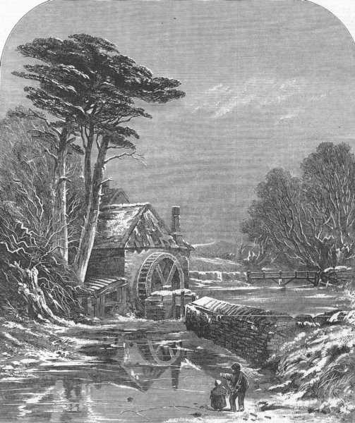 Associate Product LANDSCAPES. The frozen mill, antique print, 1850