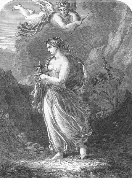 Associate Product NUDES. Psyche returning with casket of beauty, antique print, 1850