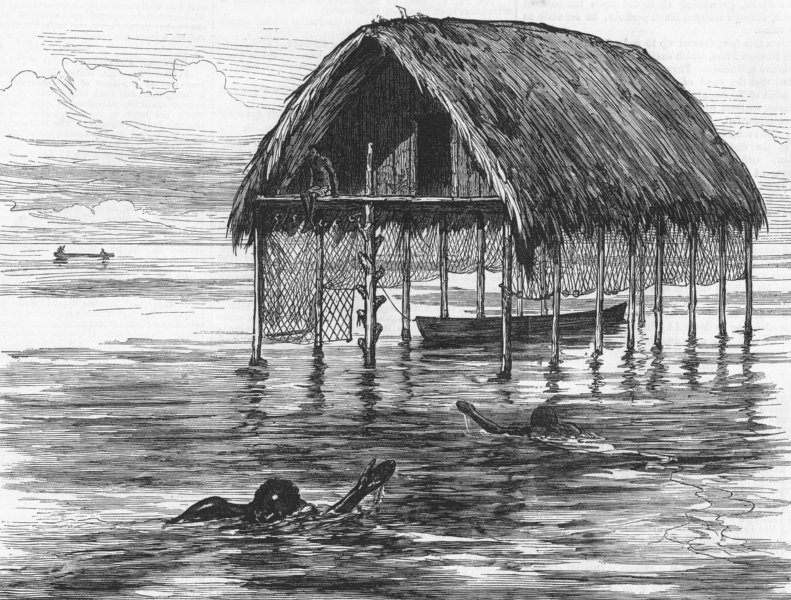 Associate Product CONGO. Lt Cameron's expedition. house, Lake Moheya, antique print, 1876