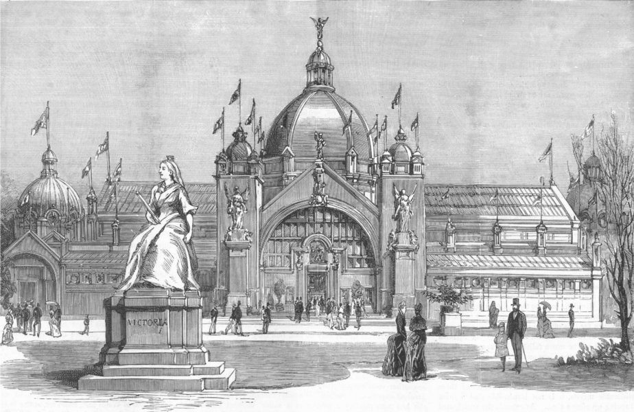 SCOTLAND. Edinburgh int'l exhibition. Front, antique print, 1886