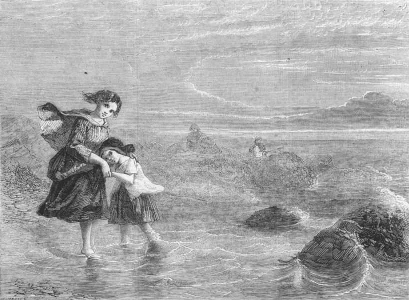 Associate Product CHILDREN. The rising tide, antique print, 1860