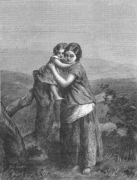 FAMILY. Rest by the Wayside, antique print, 1868