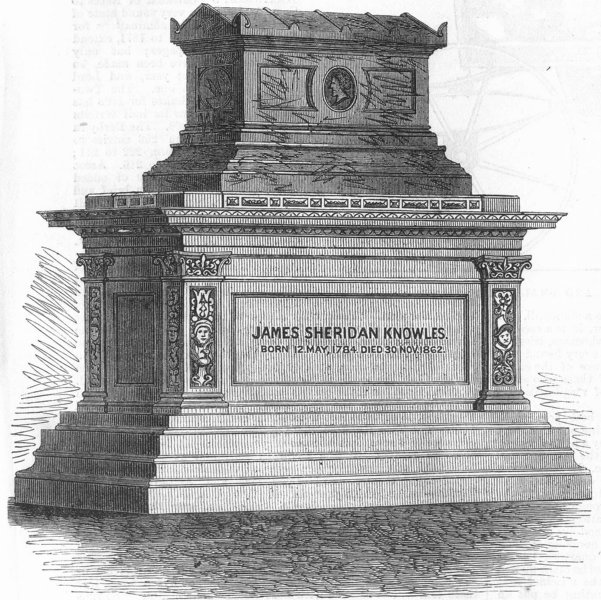 Associate Product GLASGOW. Monument to Sheridan Knowles, Necropolis, antique print, 1867