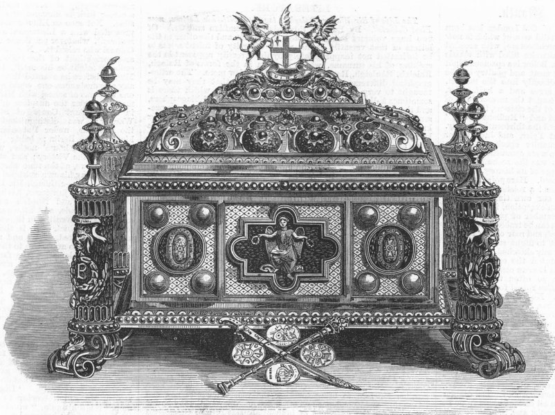 LONDON. Gold casket dift to Field-Marshal Burgoyne, antique print, 1868