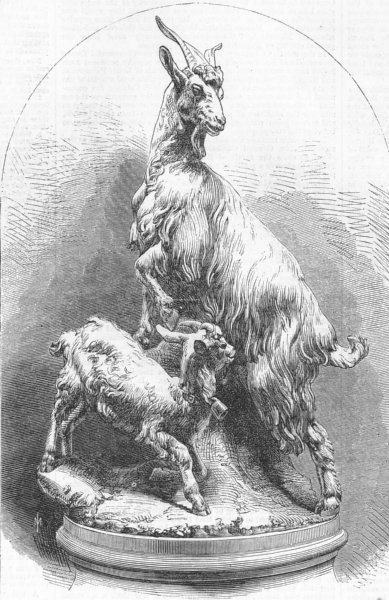 Associate Product GOATS. Goat & kid, Marble group, antique print, 1865