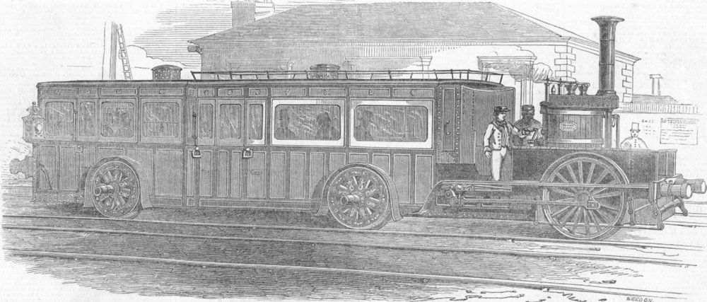 Associate Product RAILWAYS. Fairfield Railway Steam-carriage, antique print, 1848