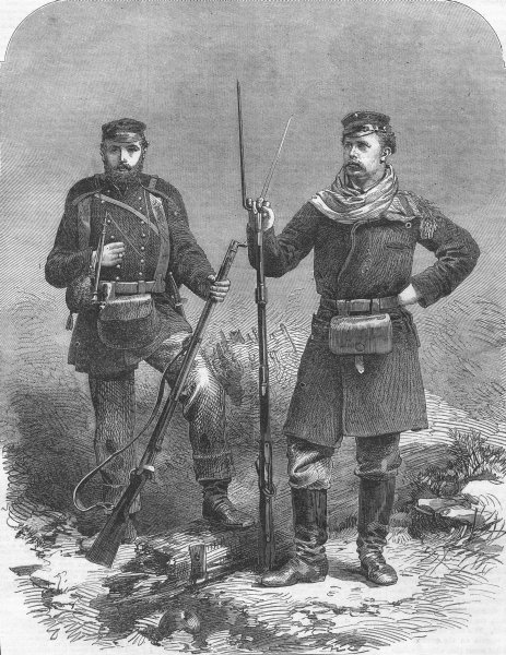 DENMARK. Danish infantry soldiers, antique print, 1864