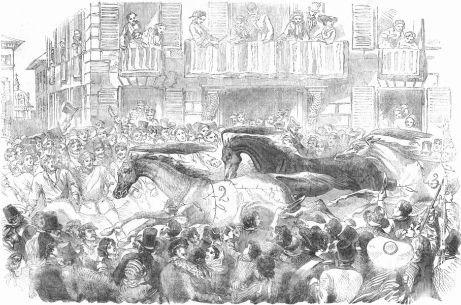 ITALY. Horse-race, corsa, Florence, antique print, 1857