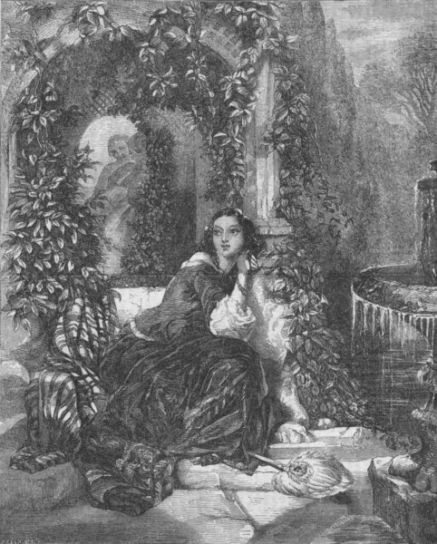 Associate Product PRETTY LADIES. Beatrice listening, bower, antique print, 1859