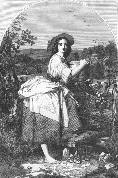 Associate Product PRETTY LADIES. The village stile, antique print, 1855