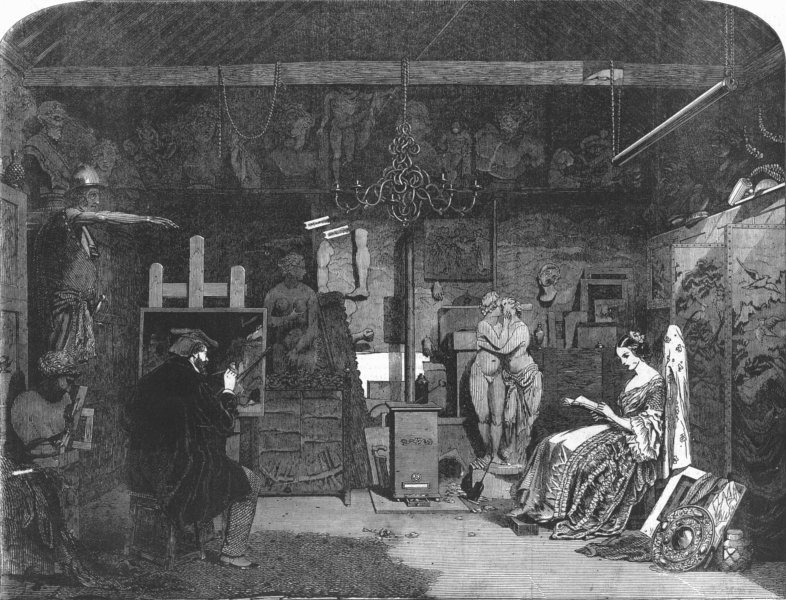 Associate Product ARTISTS. The painter's study, antique print, 1855