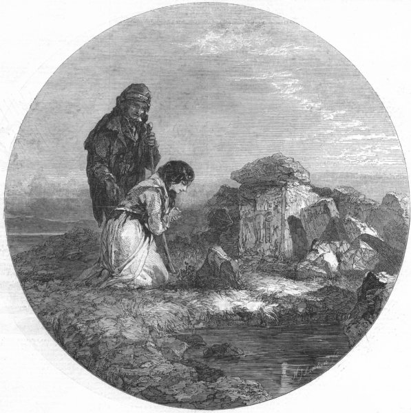 FAMILY. Cavan's well, antique print, 1847
