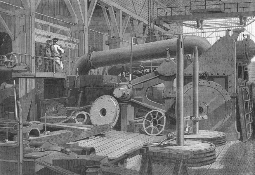 Associate Product LONDON. Penn's marine-engine factory, Greenwich, antique print, 1865
