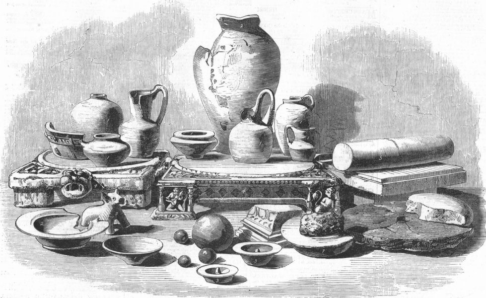 Associate Product MANSURA. Relics from buried , Sindh. Pottery, mills, antique print, 1857