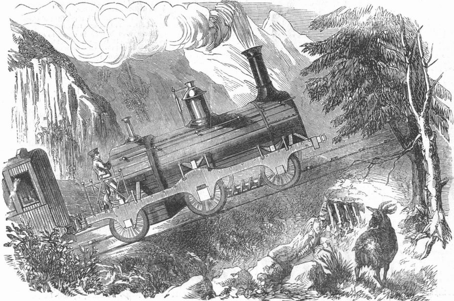 RAILWAYS. Grassi's locomotive for steep gradients, antique print, 1857