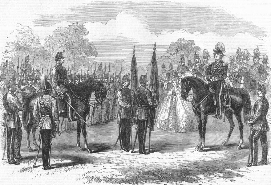 Associate Product DUBLIN. Presenting colours to 10th Regt(1st Bn), antique print, 1863