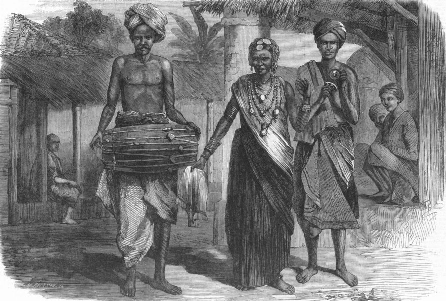 INDIA. Dancing beggars of South, antique print, 1863