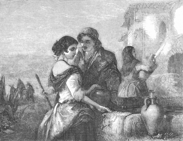 Associate Product ROMANCE. At the fountain, antique print, 1857