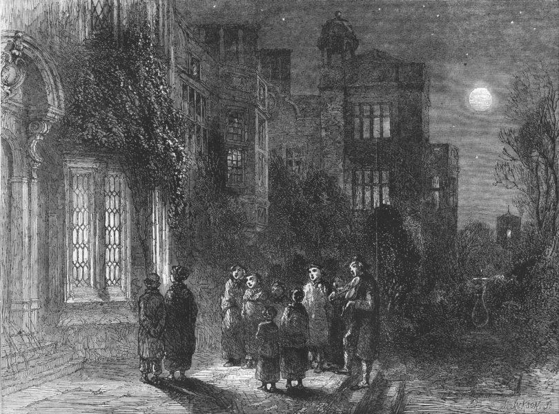 Associate Product CHRISTMAS. Manor house-Carol-singing, antique print, 1859
