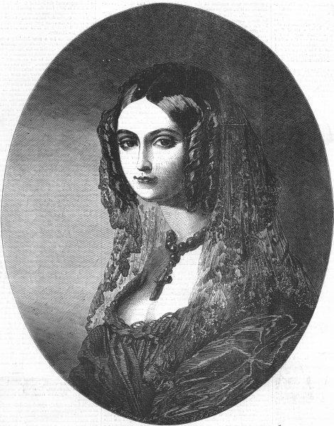 ITALY. The late Queen of Sardinia, antique print, 1855