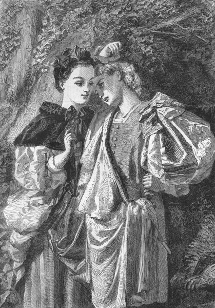 SHAKESPEARE. Rosalind & Celia(As you like it), antique print, 1862