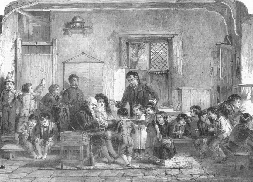Associate Product SOCIETY. Patron's visit to village school, antique print, 1852