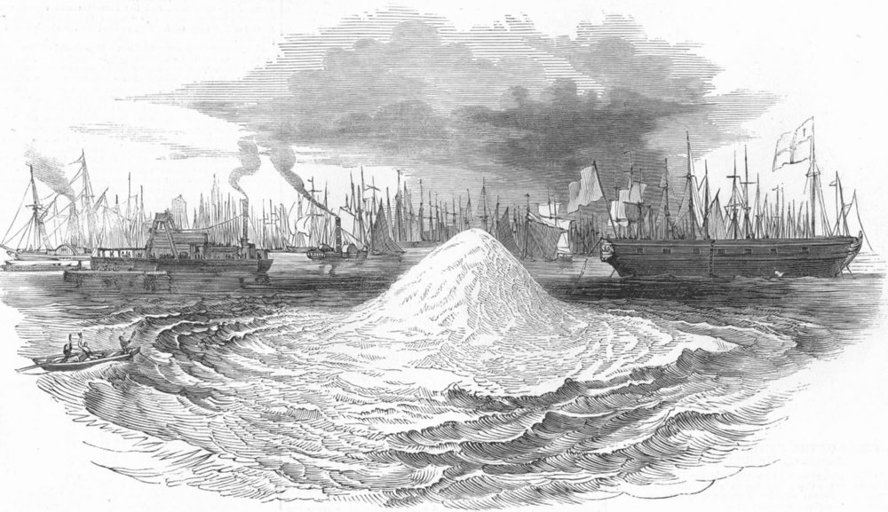 Associate Product LONDON. Blowing up Whiting Shoal, Limehouse Reach, antique print, 1845