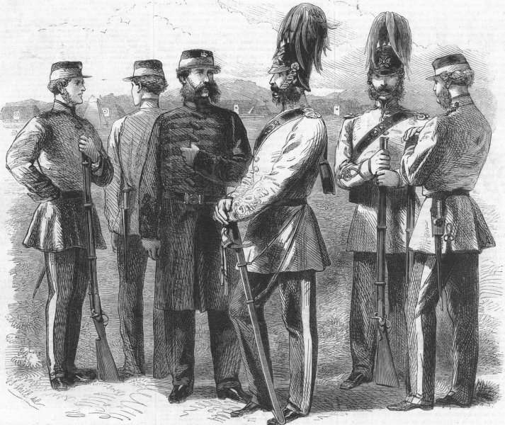 Associate Product MIDDX. Guards(32nd)known as 6-foot corps, antique print, 1860