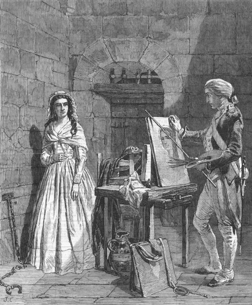 Associate Product CHARLOTTE CORDAY. Being painted before execution, antique print, 1859