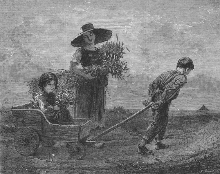 Associate Product CHILDREN. Gleaners returning home, antique print, 1865