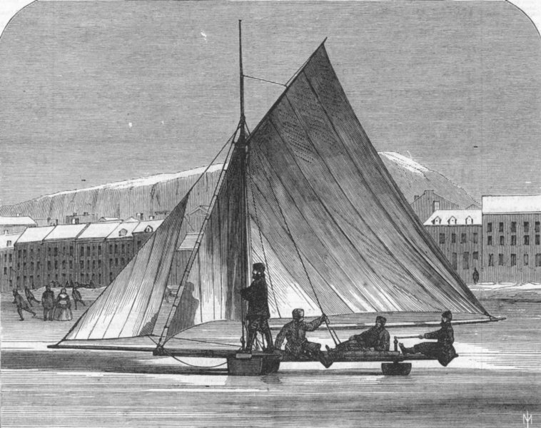 Associate Product RUSSIA. An ice-boat on the Neva, antique print, 1865