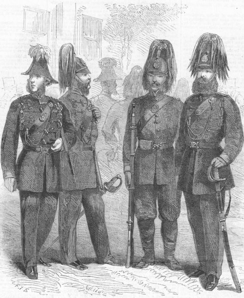SURREY. Uniform of 1st Rifles, antique print, 1861