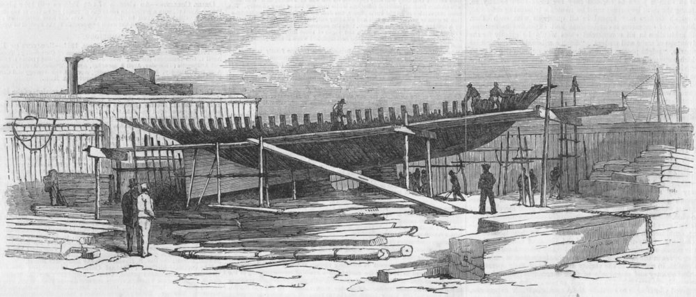 AMERICAS CUP. Building  the America yacht at New York for Cowes race, 1851